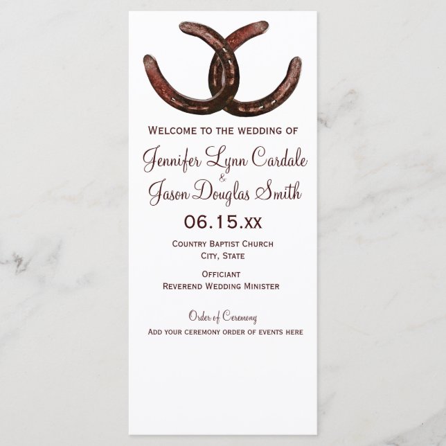 Bröllopsprogrammen Rustic Land Horseshoe Program (Framsida)