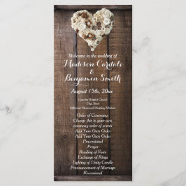 Bröllopsprogrammen Rustic Land Wood Flowers Heart Program