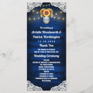 Bröllopsprogrammen Solros Mason Burk Wood Snöre Program