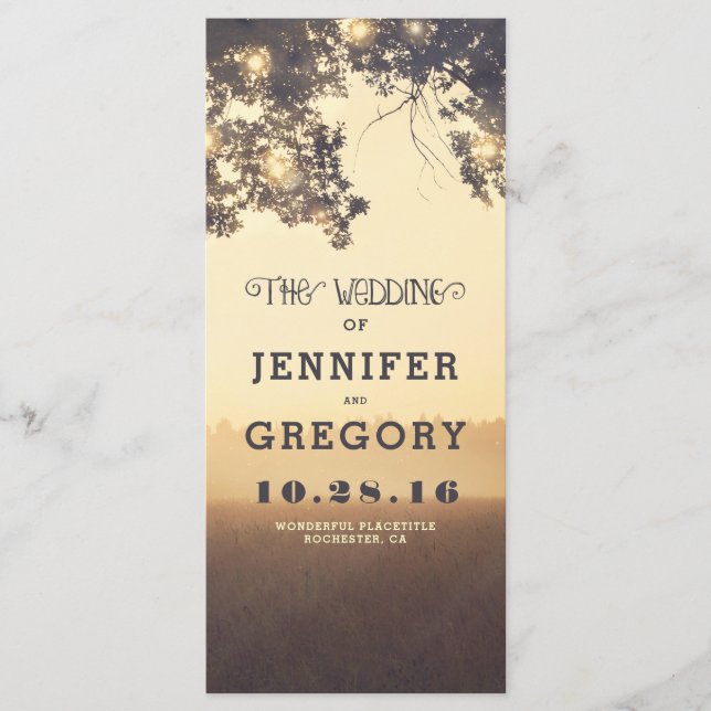 Bröllopsprogrammen träd Grenar under sommarmiddage Program (Framsida)