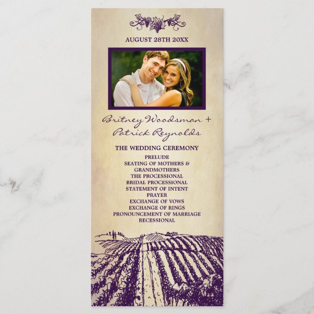 Bröllopsprogrammen Tuscan Vintage Winery Vineyard Program (Framsida)
