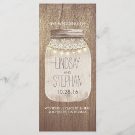 bröllopsprogrammen vid kustmason burk snöre ljus program