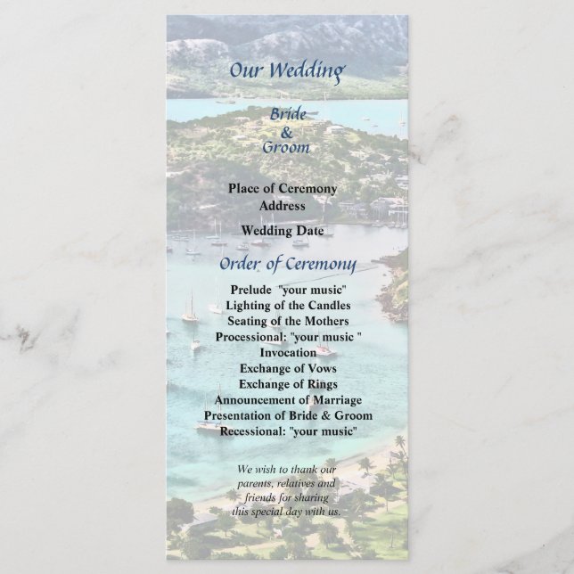 Bröllopsprogrammet Antigua View Falmouth Harbour Program (Framsida)