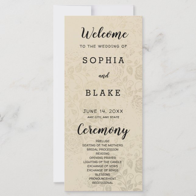 Bröllopsprogrammet Antique Old Guld Ro (Framsida)