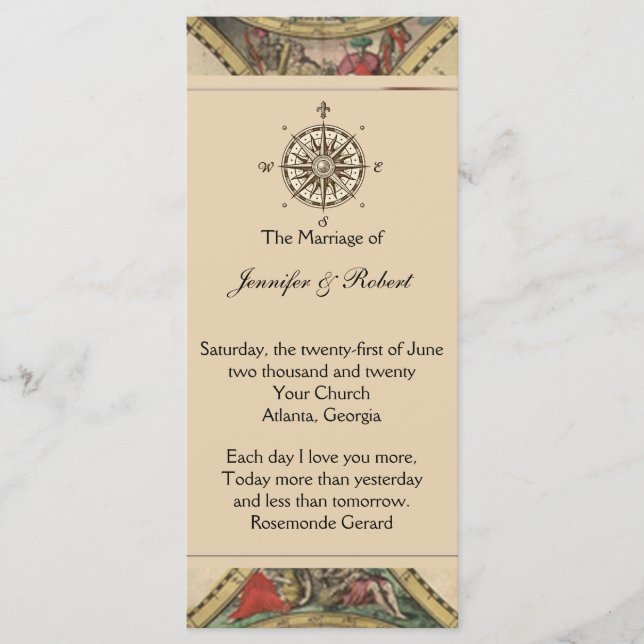 Bröllopsprogrammet Antique Old World Map Program (Framsida)