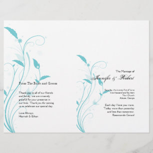 Bröllopsprogrammet Aqua Blue Blommigt Filigree