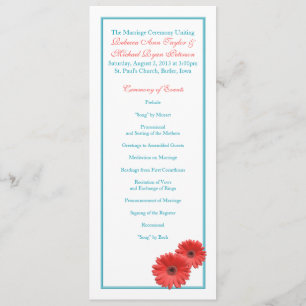 Bröllopsprogrammet Aqua Blue Coral Gerbera Daisy Program