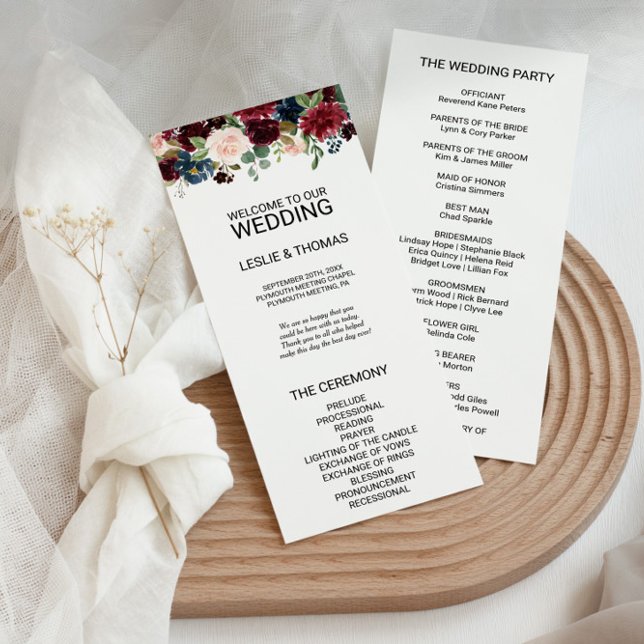 Bröllopsprogrammet Autumn Rustic Dazzling Burgundy Program (Skapare uppladdad)