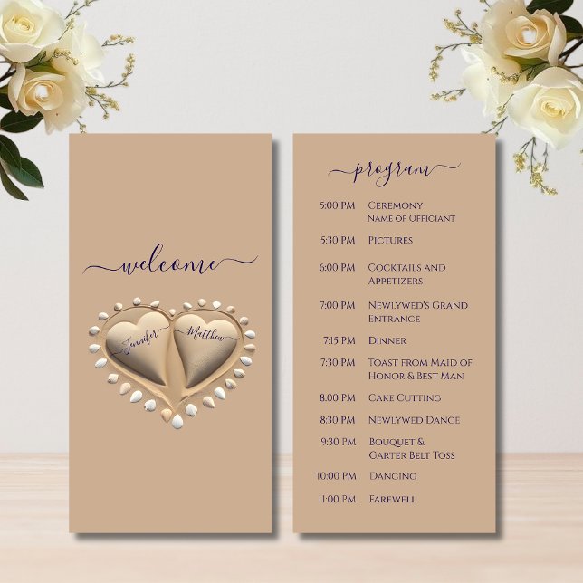 Bröllopsprogrammet Beach Wedding Sand Hearts (Beach Wedding Sand Hearts Wedding Program)