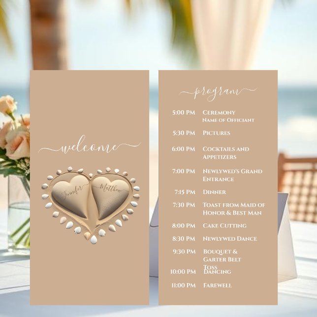 Bröllopsprogrammet Beach Wedding Sand Hearts (Beach Wedding Sand Hearts Wedding Program)