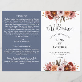 Bröllopsprogrammet Blå, Burgundy och  Blommigt