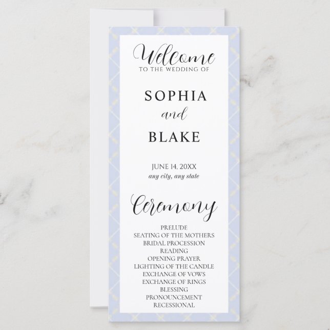 Bröllopsprogrammet Blå, Gult och vitt skal (Framsida)