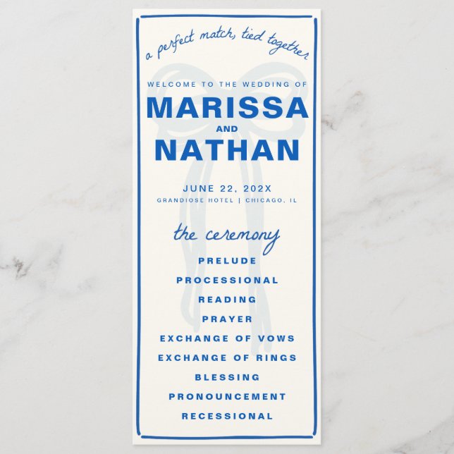 Bröllopsprogrammet Blå ritad tillsammans, led Program (Framsida)