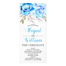 Bröllopsprogrammet Blå vattenfärgsblommor, blommig