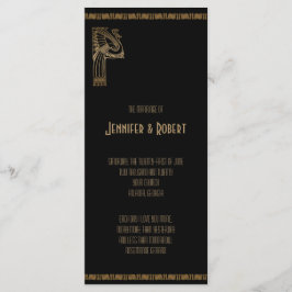 Bröllopsprogrammet Black and Guld Art Deco Peacock Program