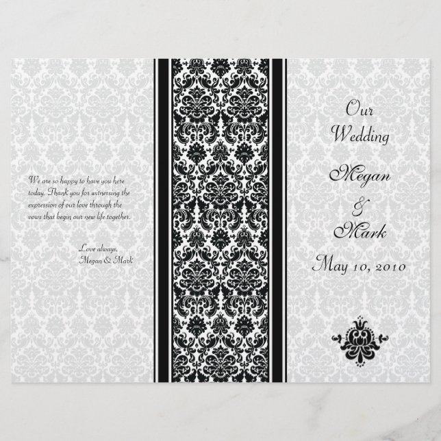 Bröllopsprogrammet Black and White Damask (Framsida)