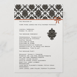 Bröllopsprogrammet Black and White Damask Rosa Tri Program