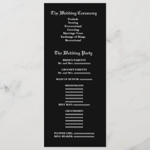 Bröllopsprogrammet Black and White Feathery Damask Program