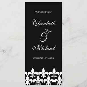 Bröllopsprogrammet Black and White Fleur de Lis Program