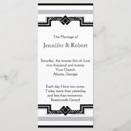 Bröllopsprogrammet Black White Silver Art Deco Ram Program