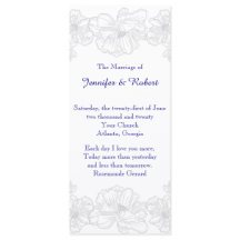 Bröllopsprogrammet Blommigt i marin blått och vitt