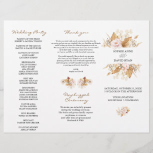 Bröllopsprogrammet Blommigt Pampas Grass Tri+Fold Reklamblad