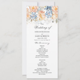 Bröllopsprogrammet blommigt persiko blå inbjudningar