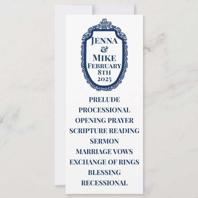 Bröllopsprogrammet Blue Edwardian Bild Ram (Framsida)