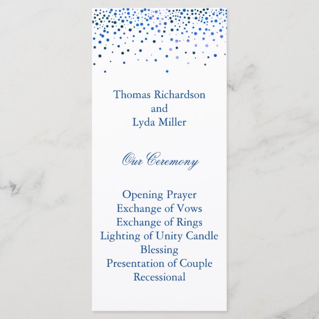 Bröllopsprogrammet Blue Glitter Confetti Faux Foil Program (Framsida)