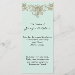 Bröllopsprogrammet Blue Guld Cream Vintage Ram Program