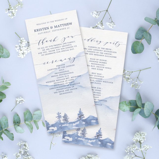 Bröllopsprogrammet Blue Mountain Rustic Watercolor (Transform your special day into an enchanting masterpiece with our Blue Mountain Watercolor Program)