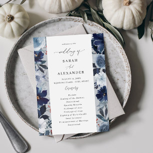 Bröllopsprogrammet Blue & Navy Blommigt - Blue Grå Inbjudningar