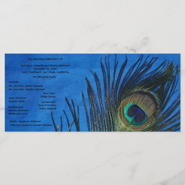 Bröllopsprogrammet Blue Single Peacock Program (Framsida)