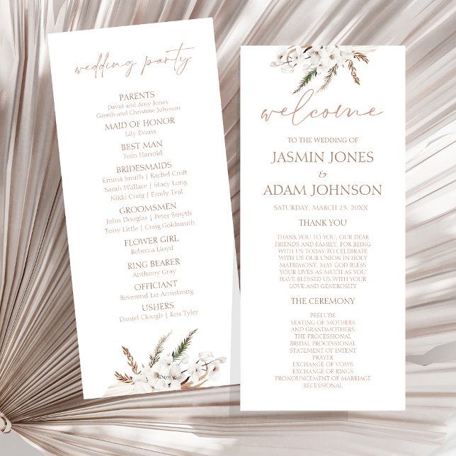 Bröllopsprogrammet Boho Terracotta Pampas Orchid (Boho Terracotta Brown Floral Wedding Program)