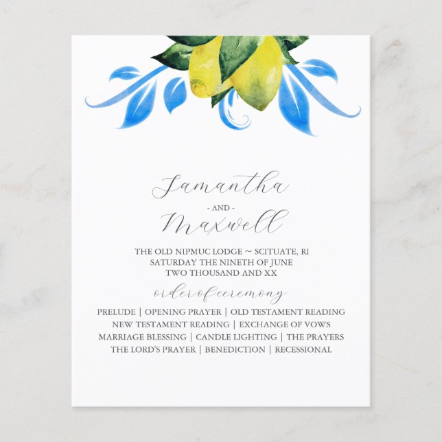 Bröllopsprogrammet Botanical Lemons Lövs (Framsida)