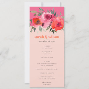 Bröllopsprogrammet Bright Boho Shock rosa Blommigt Inbjudningar