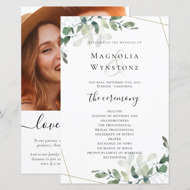 BRÖLLOPSPROGRAMMET BUDGET Eucalyptus Greenery (Fram/baksida)