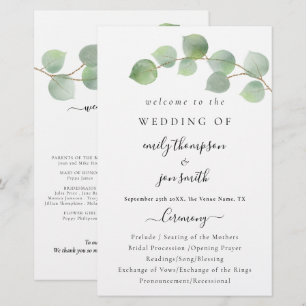 Bröllopsprogrammet Budget Modern Eucalyptus Script