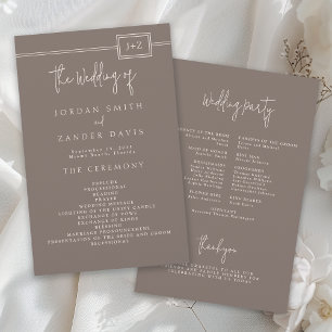 Bröllopsprogrammet Budget Modern Taupe Monogram Flygblad