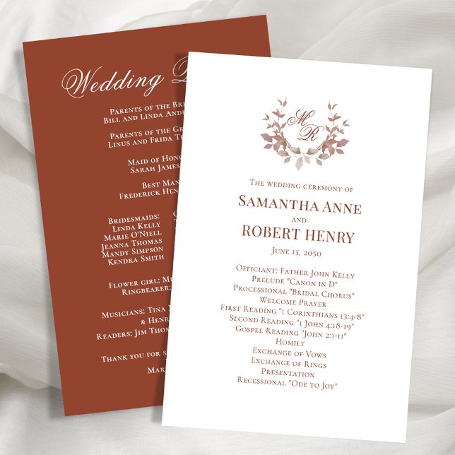 Bröllopsprogrammet Burgundy Anpassningsbar Monogra (Elegant burgundy wedding ceremony program.)