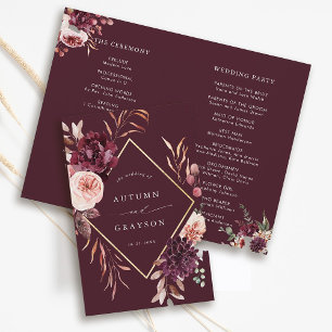 Bröllopsprogrammet Burgundy Autumn Romantik Guld R
