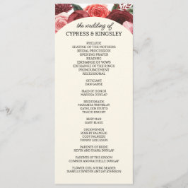 Bröllopsprogrammet Burgundy Fall Blommigt Program