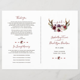 Bröllopsprogrammet Burgundy  Florwers Antlers  Reklamblad