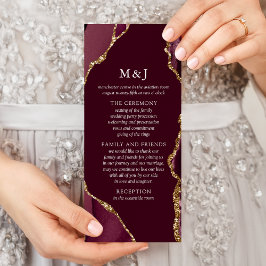 Bröllopsprogrammet Burgundy & Guld Agate Reklamkort