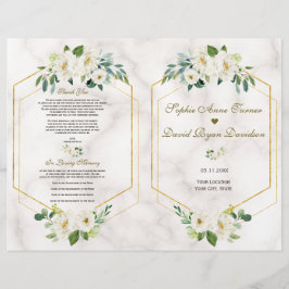 Bröllopsprogrammet Burgundy Navy Blommigt Guld Ram Reklamblad