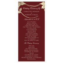 Bröllopsprogrammet Burgundy Red Guld Blommigt Even