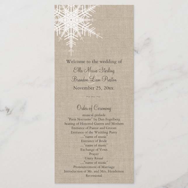 Bröllopsprogrammet Burlap Snowflake Program (Framsida)