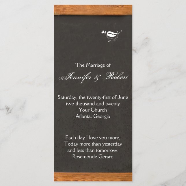 Bröllopsprogrammet Chalkboard Love Bird Program (Framsida)