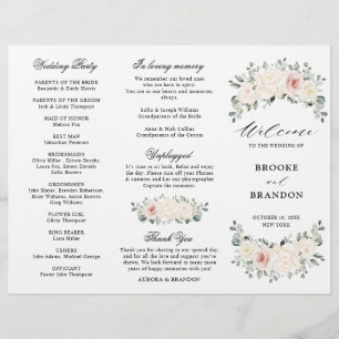 Bröllopsprogrammet Champagne Ivory  Rosa Blommigt