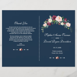 Bröllopsprogrammet Charm Burgundy Blommigt Blue Reklamblad
